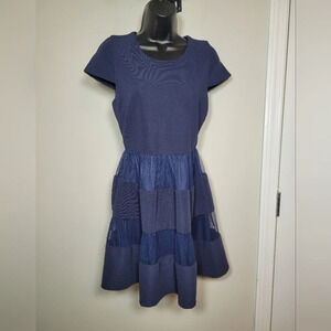 Anthropologie Birdcage Lace Panel Blue Midi Dress sz S